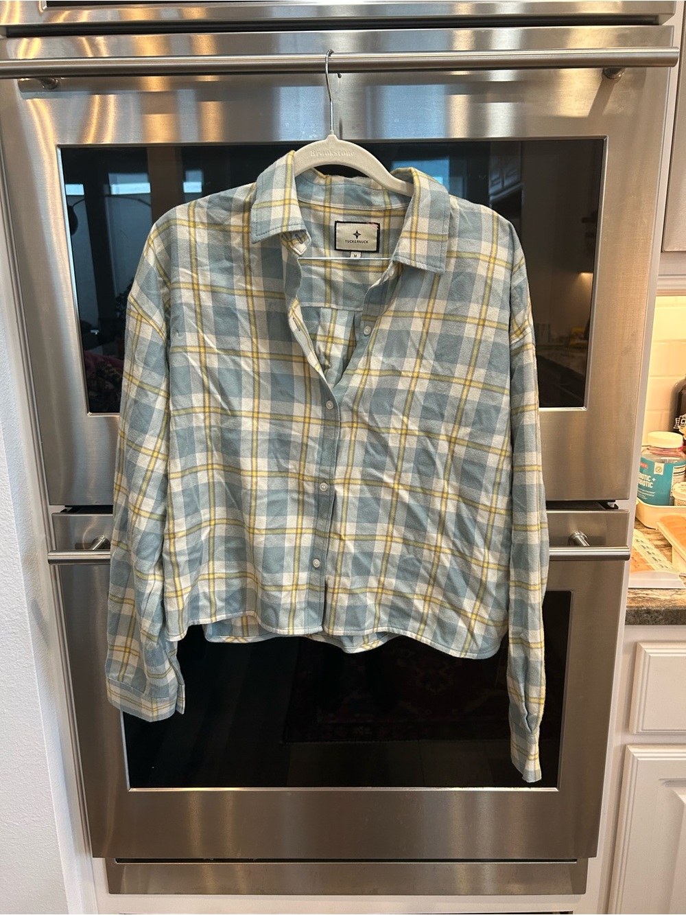 Tuckernuck jasper flannel Cropped Button-Up blouse size M GUC